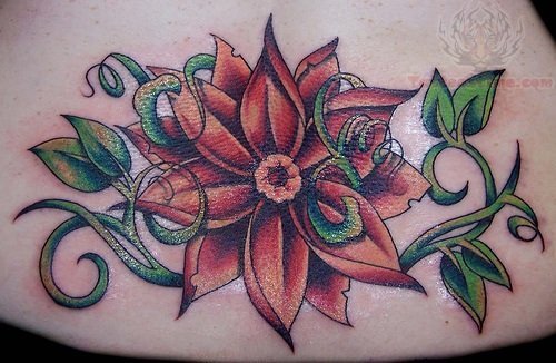 Color Flower Tattoo On Lower Back